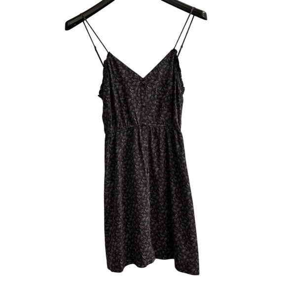 Babydoll Silk Mini Dress Black Abstract Print Button Down 90s Y2K Whimsigoth